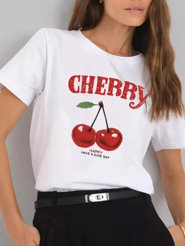Plus Size Cherry Graphic Round Neck Short Sleeve T-Shirt sold by Charming Charlie