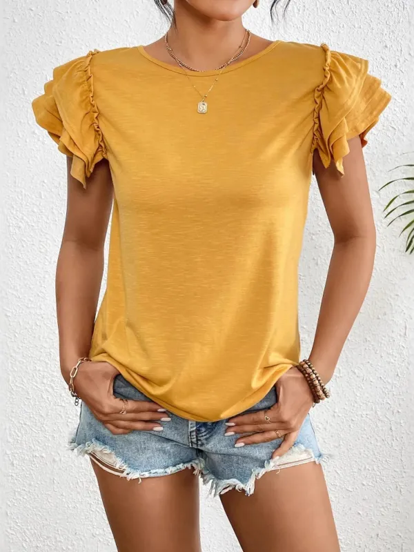 Ruffle Sleeve Round Neck T-Shirt sold by Charming Charlie