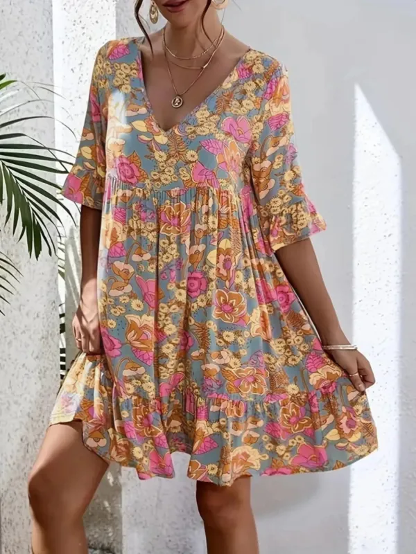 Printed V-Neck Tiered Dress sold by Charming Charlie