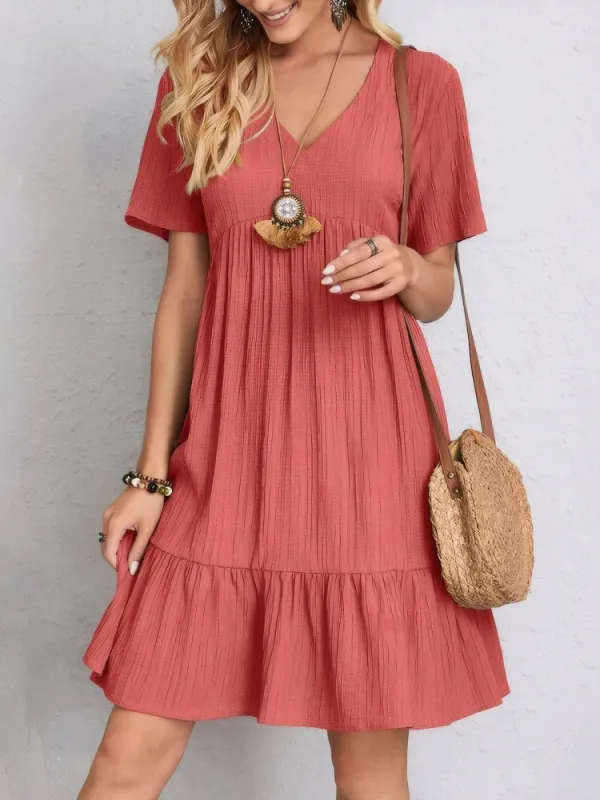 V-Neck Tiered Dress with Flutter Sleeves sold by Charming Charlie