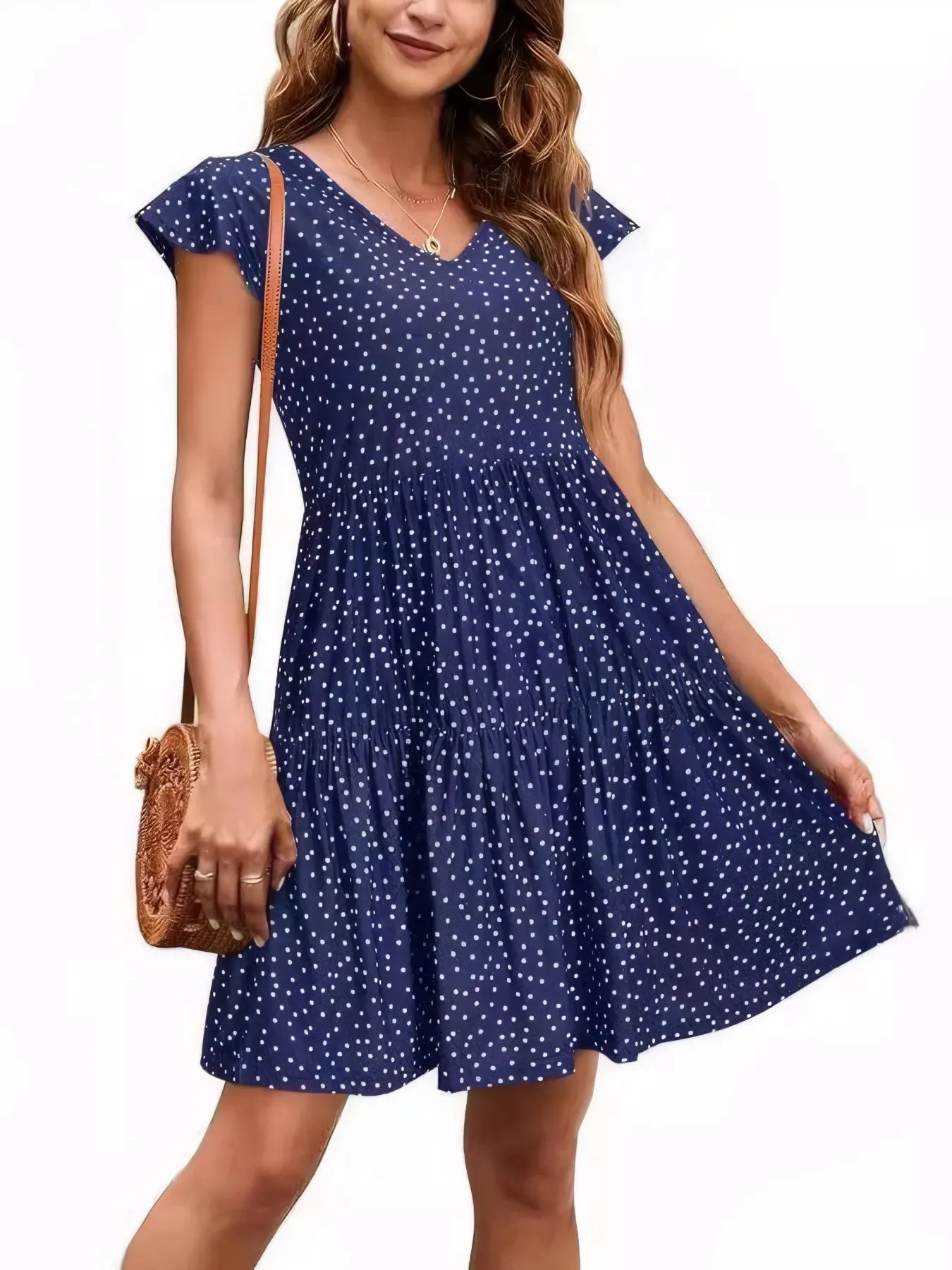 Polka Dot Ruffle Sleeve V-Neck Mini Dress sold by Charming Charlie product image thumbnail 5