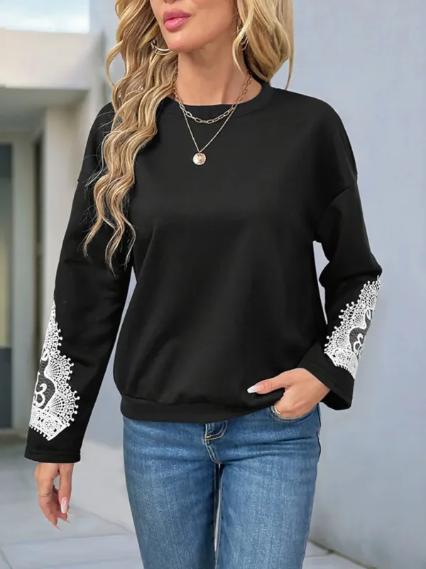 Lace Detail Long Sleeve Sweatshirt sold by Charming Charlie
