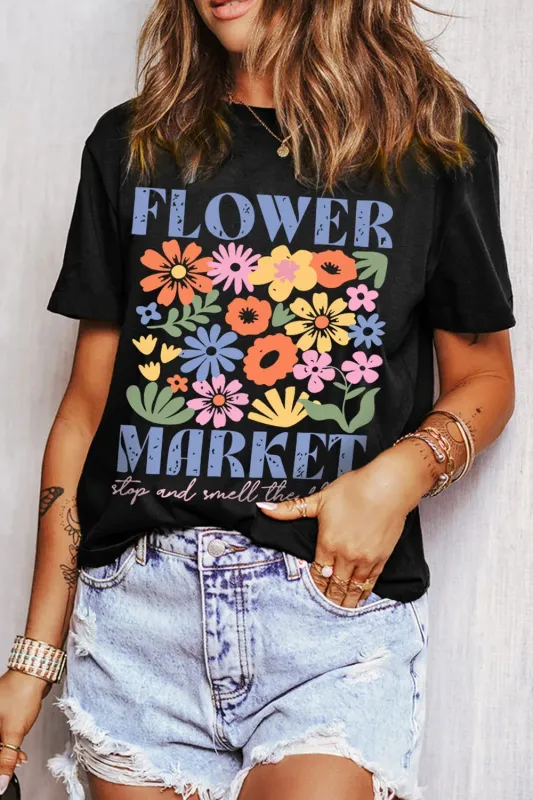 Flower Market Graphic Round Neck T-Shirt sold by Charming Charlie