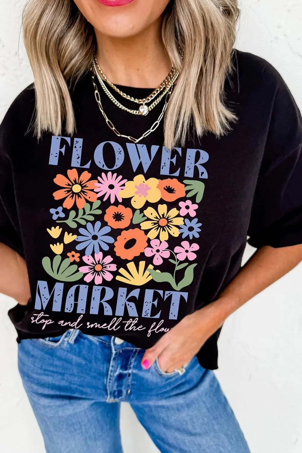 Flower Market Graphic Round Neck T-Shirt sold by Charming Charlie product image thumbnail 4