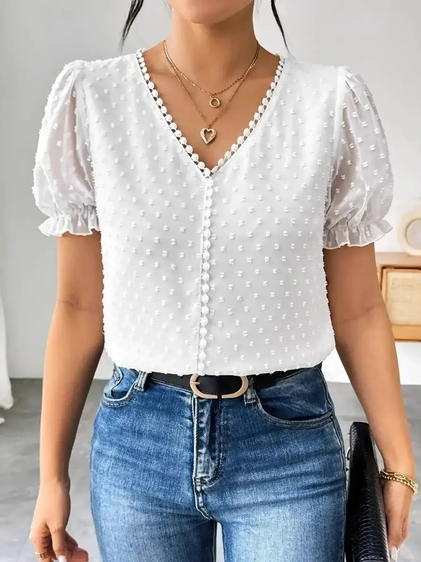 Swiss Dot Short Sleeve Blouse sold by Charming Charlie product image thumbnail 5