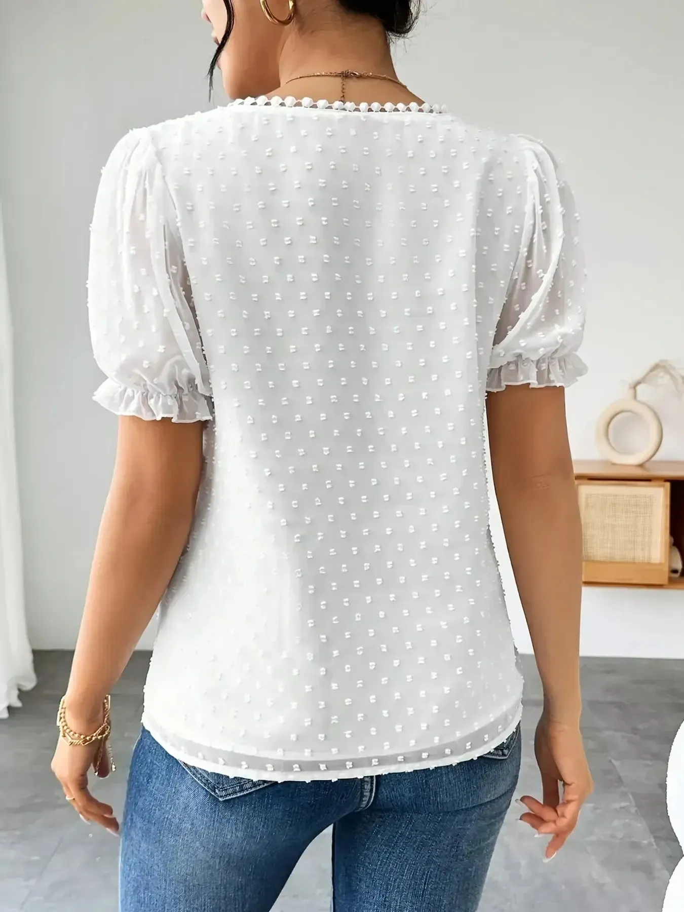 Swiss Dot Short Sleeve Blouse sold by Charming Charlie product image thumbnail 2
