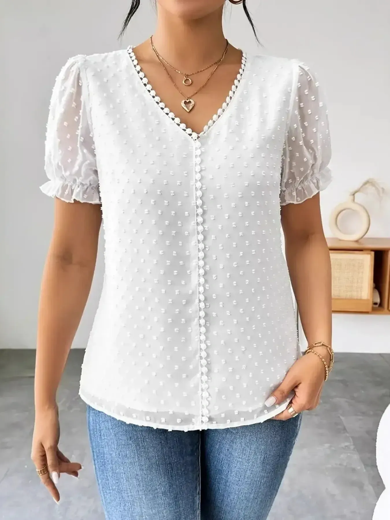 Swiss Dot Short Sleeve Blouse sold by Charming Charlie product image thumbnail 3