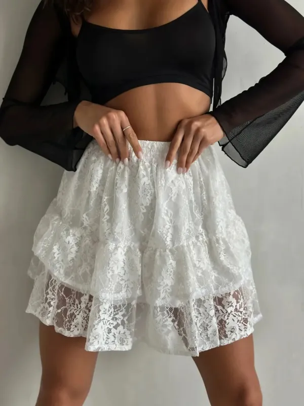 Lace Tiered Mini Skirt sold by Charming Charlie