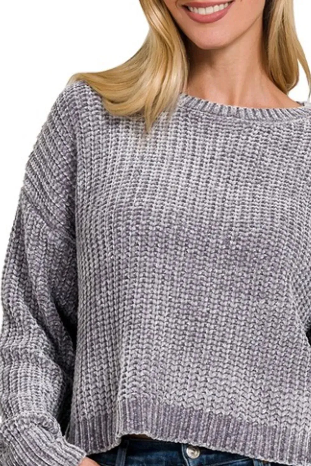 Zenana Chenille Round Neck Crop Sweater sold by Charming Charlie product image thumbnail 2