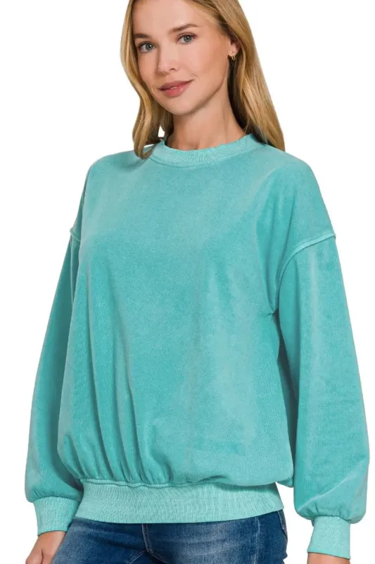 Zenana Soft Fleece Pigment Dye Round-neck Sweatshirts sold by Charming Charlie