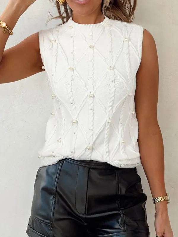 Pearled Mock Neck Textured Knit Sweater Vest sold by Charming Charlie