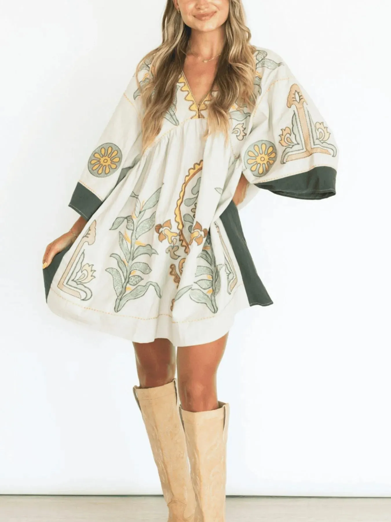 Printed V-Neck Kimono Sleeve Mini Dress sold by Charming Charlie product image thumbnail 4