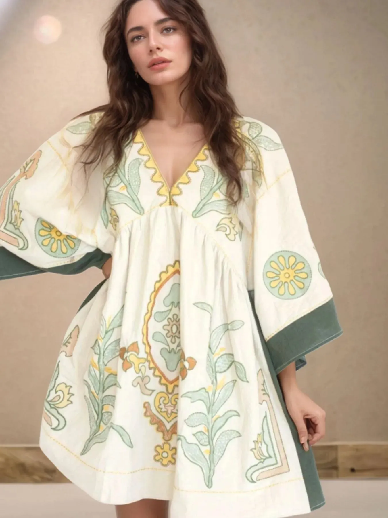 Printed V-Neck Kimono Sleeve Mini Dress sold by Charming Charlie