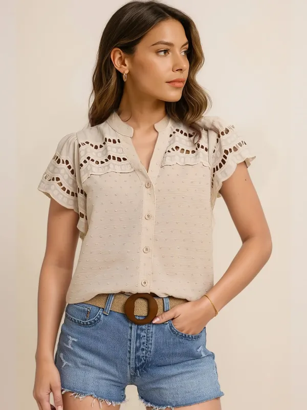 Swiss Dot Cutout Button Down Shirt sold by Charming Charlie