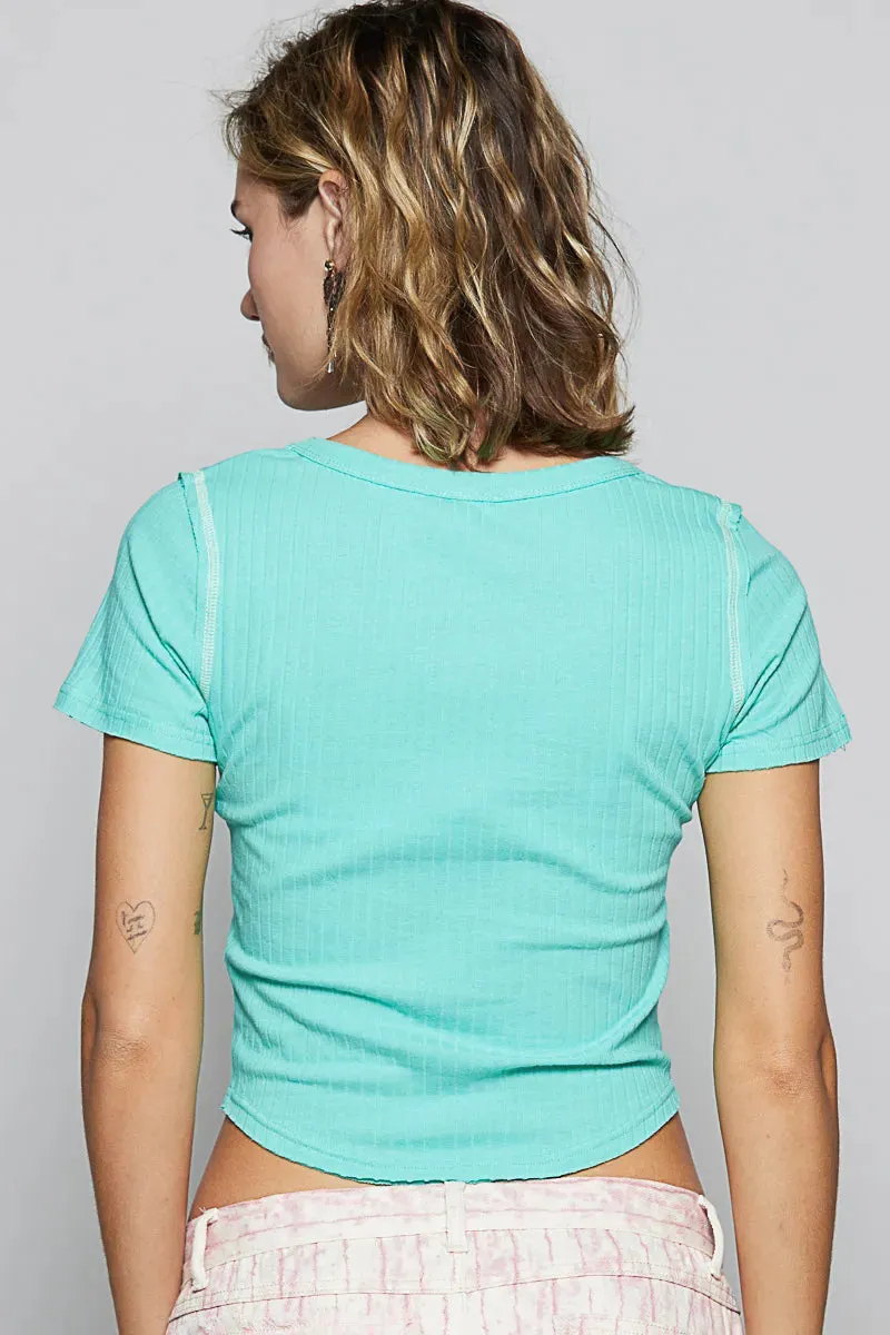 POL Contrast Stitching Round Neck Crop T-Shirt sold by Charming Charlie product image thumbnail 4