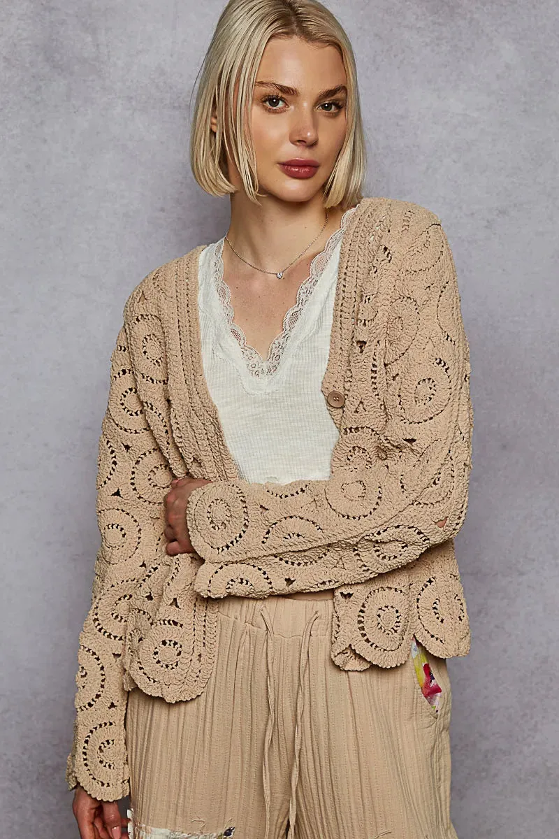 POL Button Down V-Neck Crochet Cardigan sold by Charming Charlie product image thumbnail 3