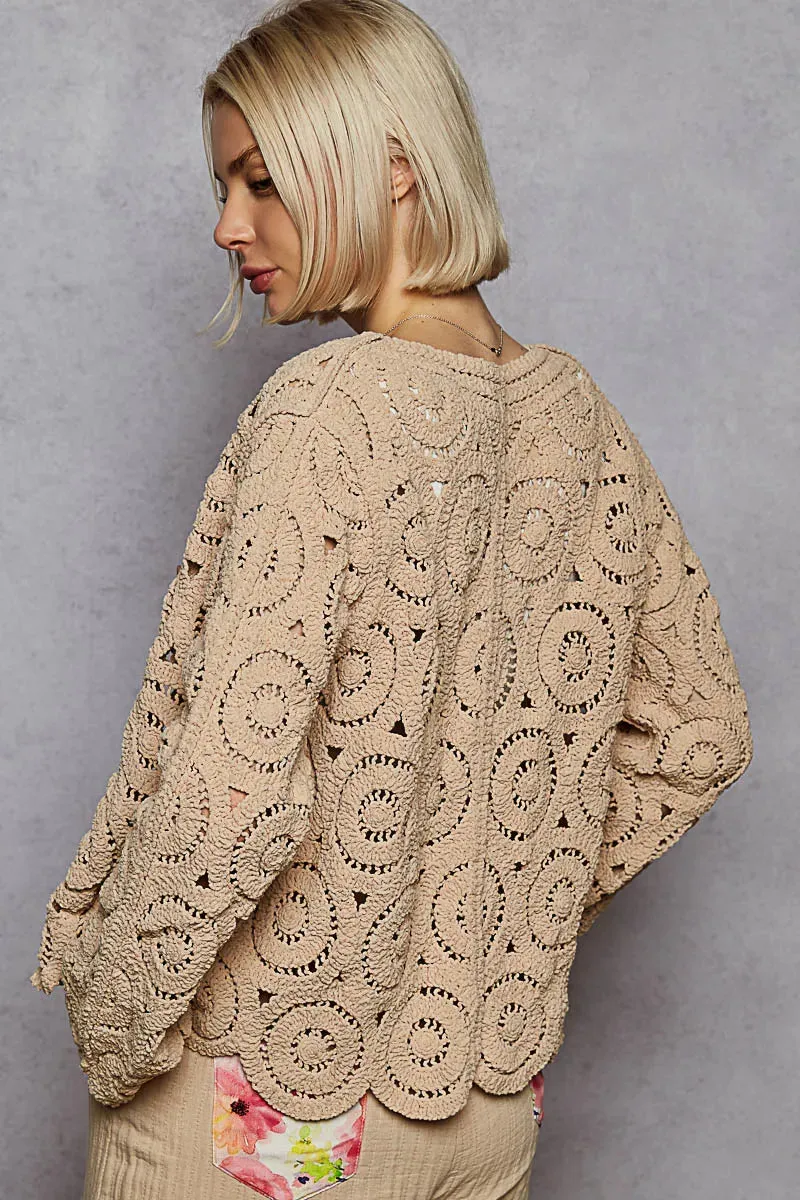 POL Button Down V-Neck Crochet Cardigan sold by Charming Charlie product image thumbnail 4