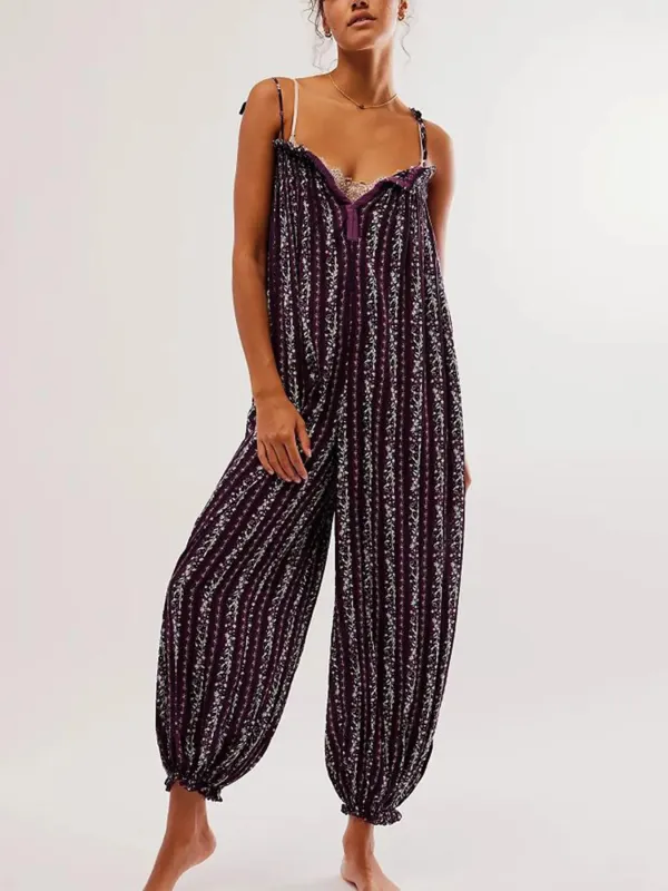 Smocked Tie Shoulder Jumpsuit sold by Charming Charlie