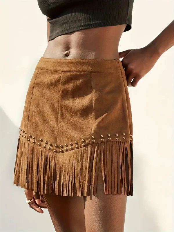 Studded Fringe Mini Skirt sold by Charming Charlie