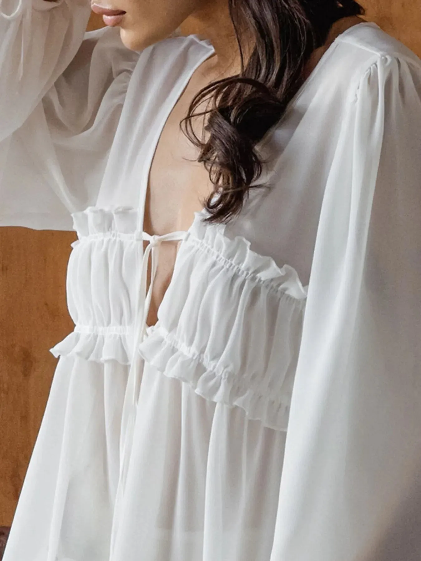 Ruffled Tie Front Long Sleeve Blouse sold by Charming Charlie product image thumbnail 5