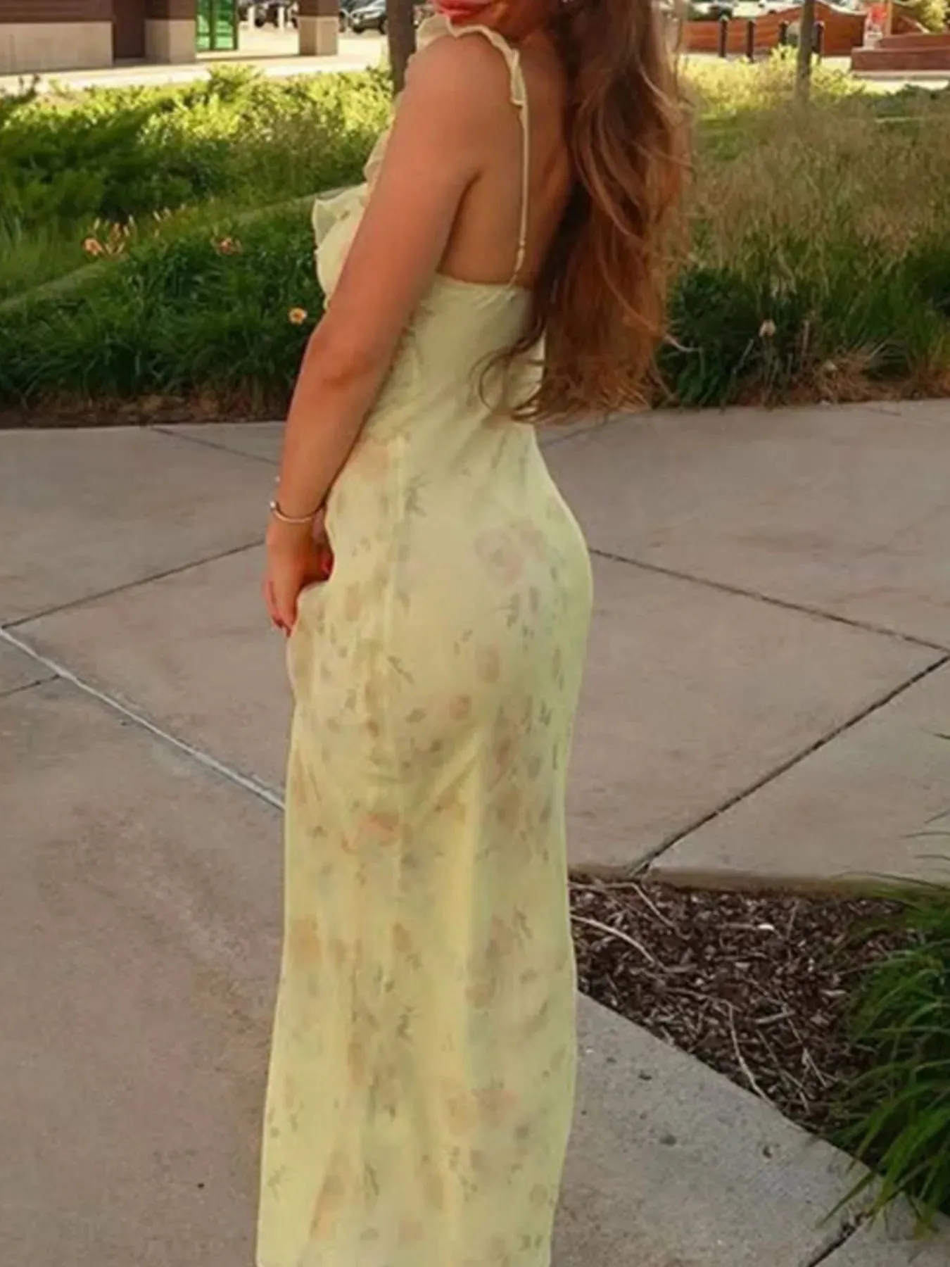 Printed Ruffle Cami Maxi Dress with Tie Front Detail sold by Charming Charlie product image thumbnail 3