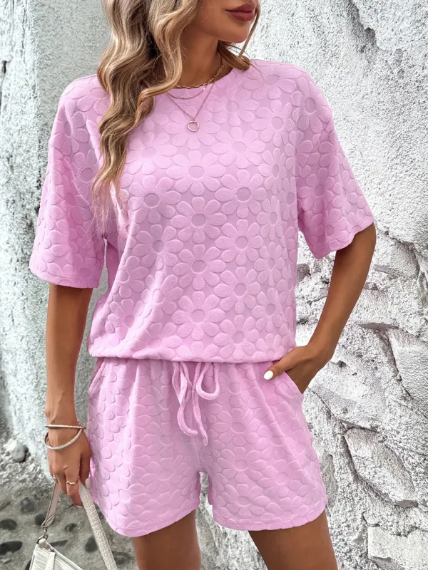 Flower Round Neck Top and Shorts Lounge Set sold by Charming Charlie
