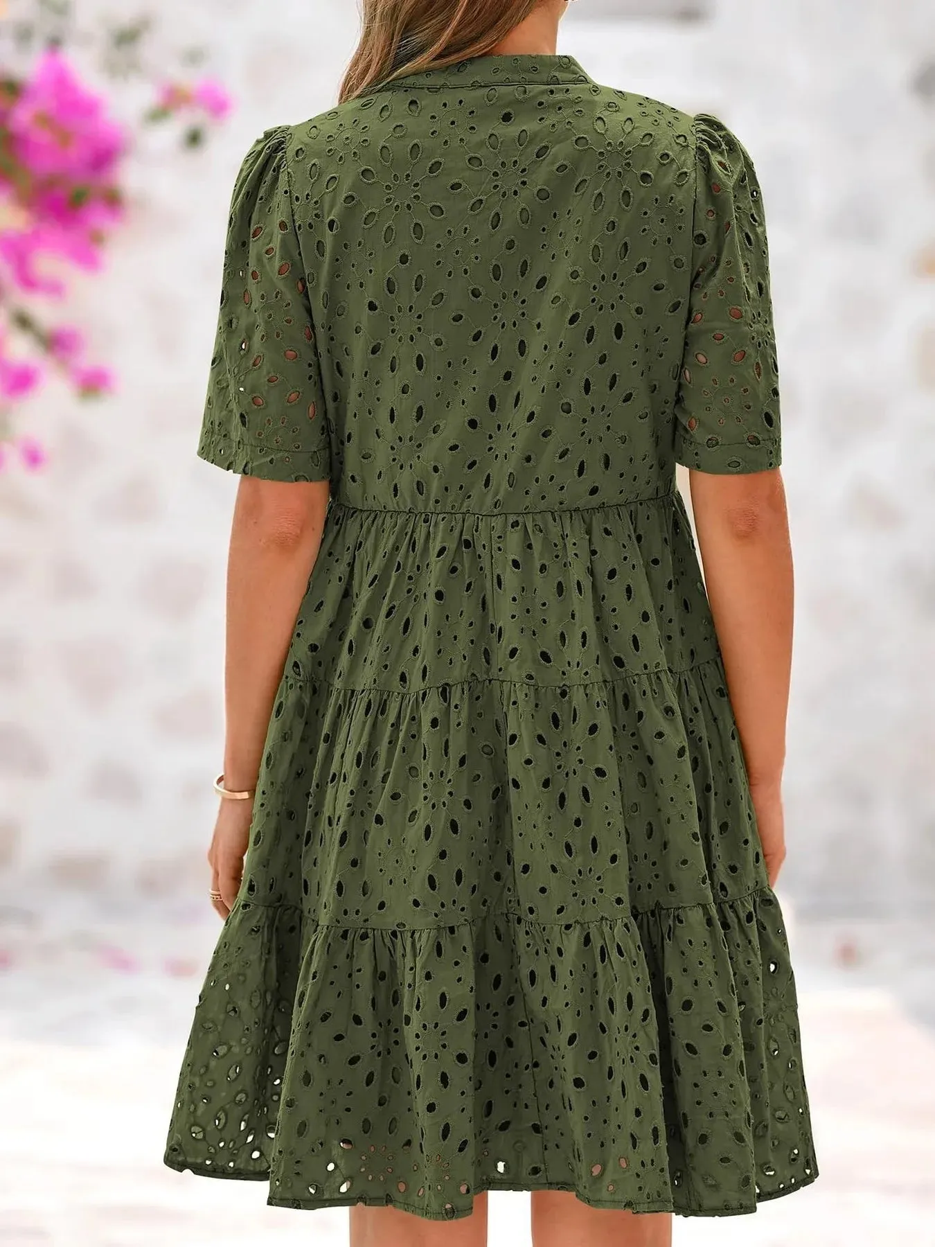 Full Size Eyelet Notched Short Sleeve Mini Dress Plus Size sold by Charming Charlie product image thumbnail 4