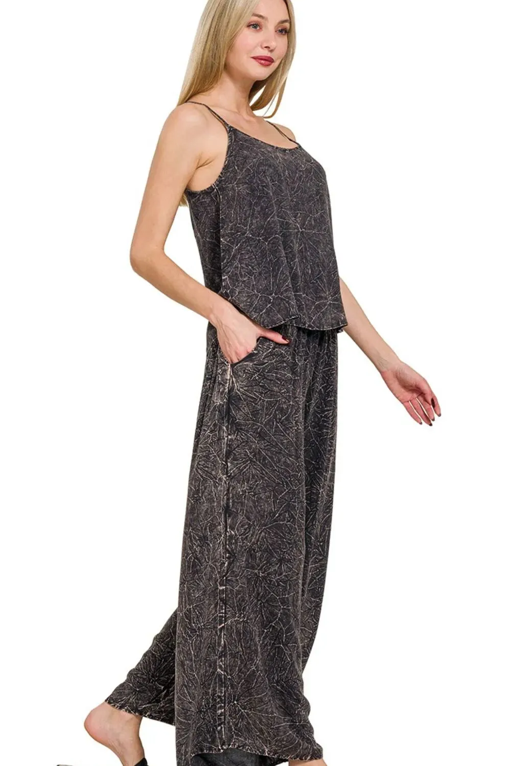 Zenana Woven Acid Crinkle Washed Cami & Pants 2 Piece Set sold by Charming Charlie product image thumbnail 2