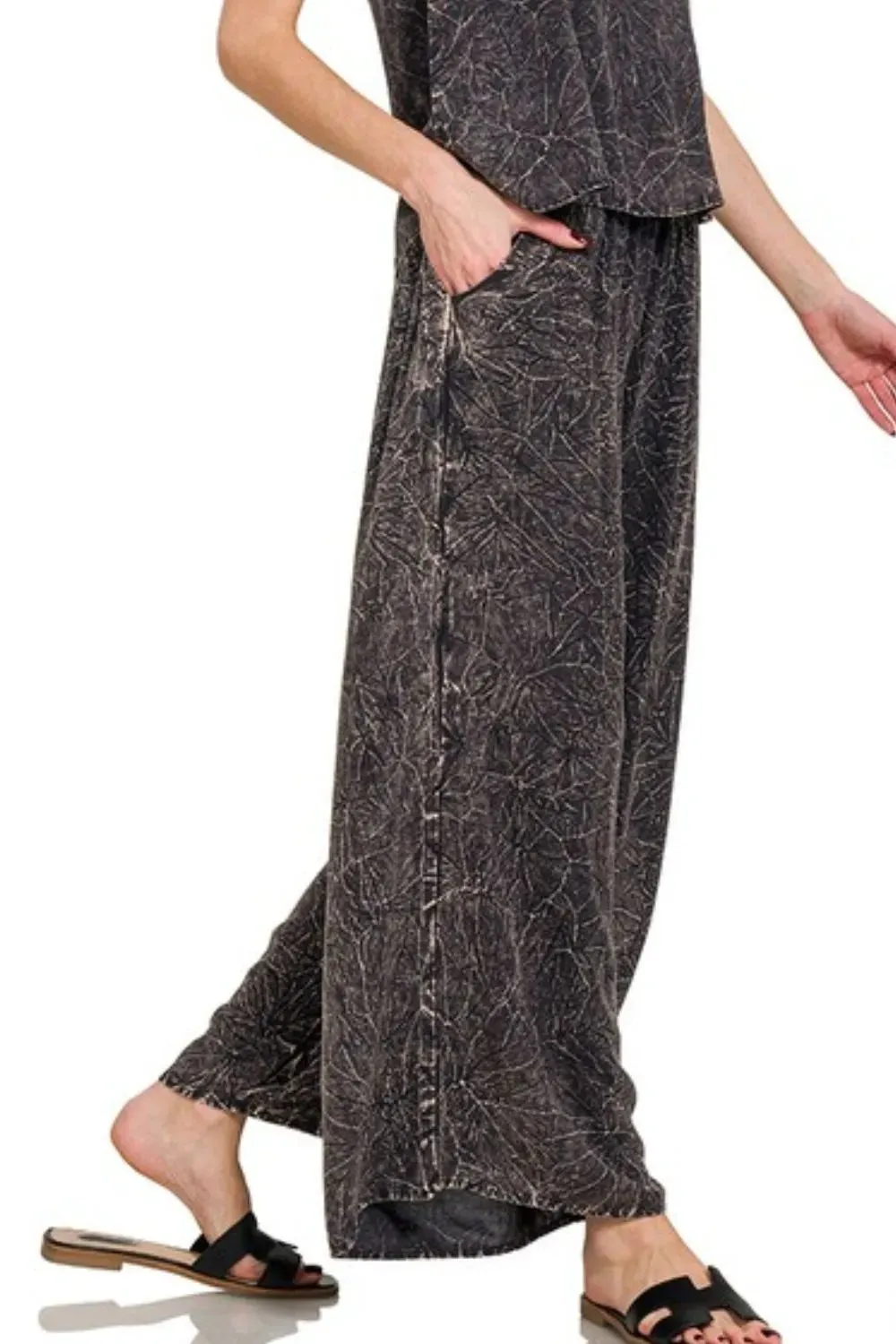 Zenana Woven Acid Crinkle Washed Cami & Pants 2 Piece Set sold by Charming Charlie product image thumbnail 3