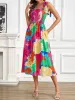 Smocked Printed Tie Shoulder Midi Dress sold by Charming Charlie