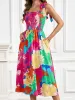 Smocked Printed Tie Shoulder Midi Dress sold by Charming Charlie