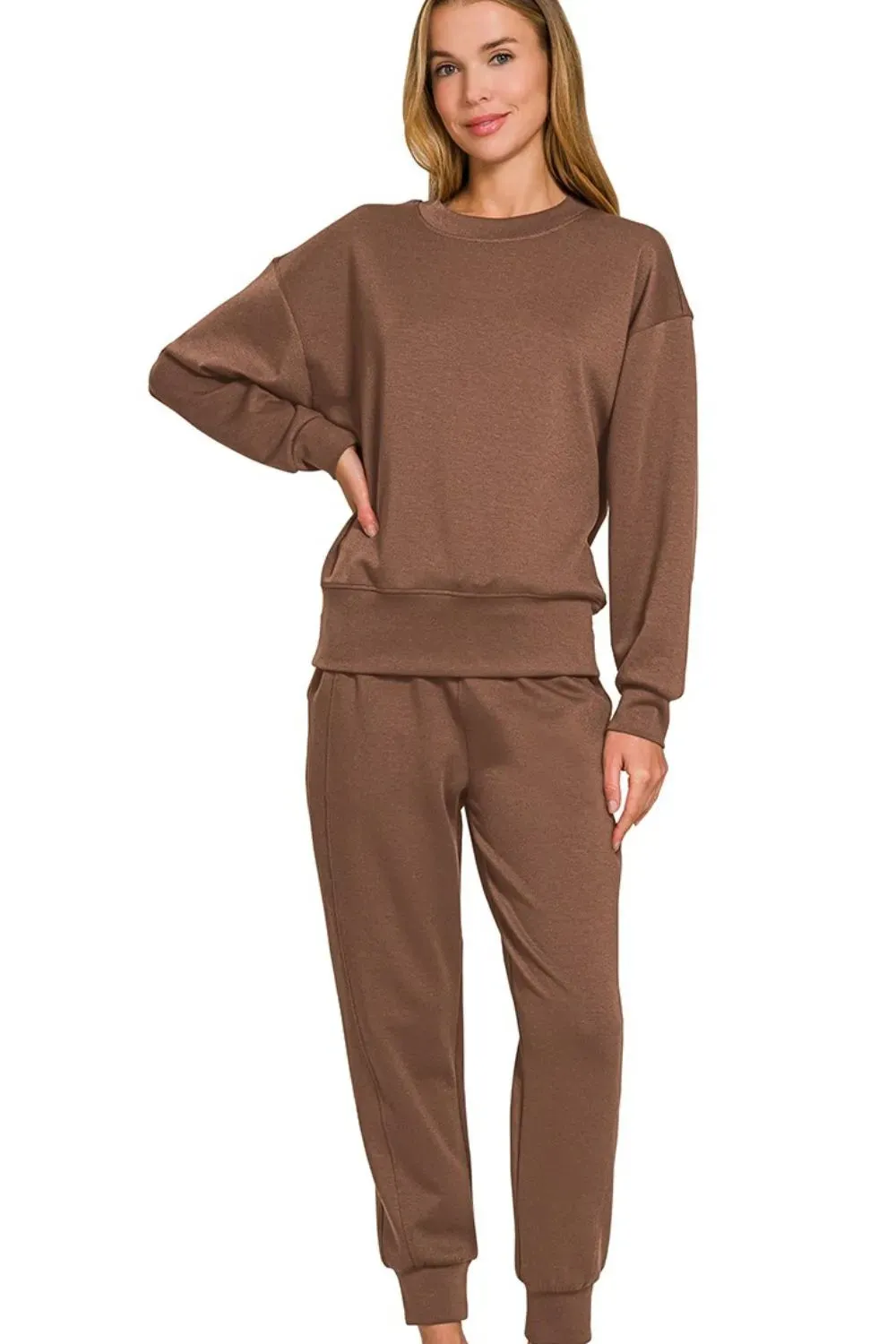 Zenana Scuba Crewneck Pullover & Joggers 2 Pieces Set sold by Charming Charlie