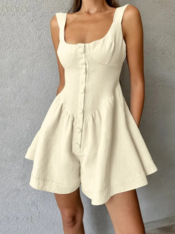 Button-Front Wide Strap Romper sold by Charming Charlie