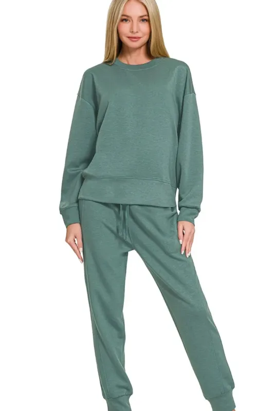 Zenana Scuba Crewneck Pullover & Joggers 2 Pieces Set sold by Charming Charlie