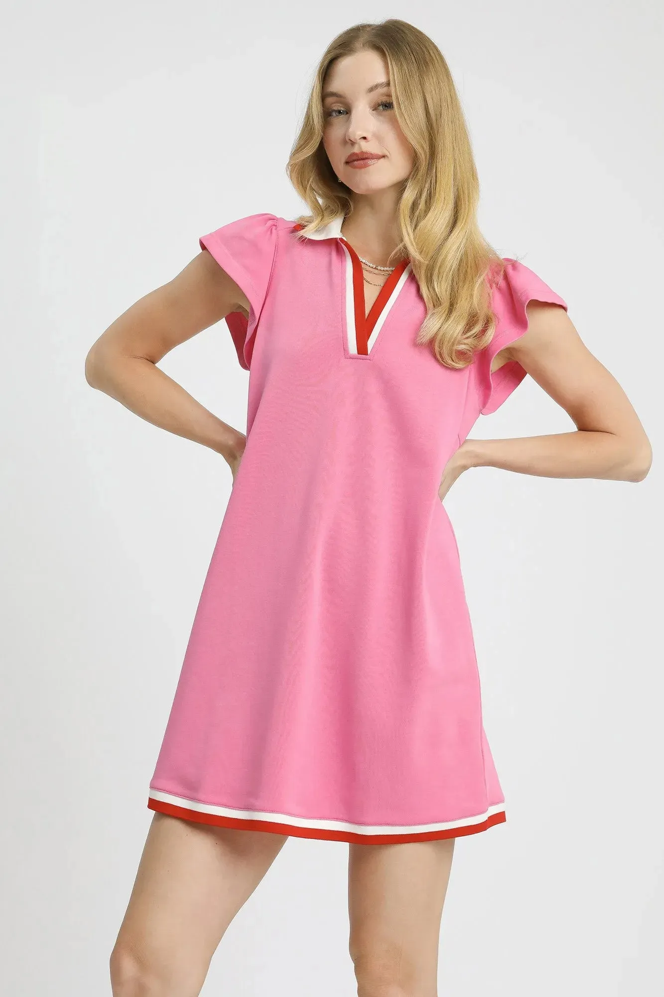 Umgee Contrast Trim Cap Sleeve Mini Dress sold by Charming Charlie