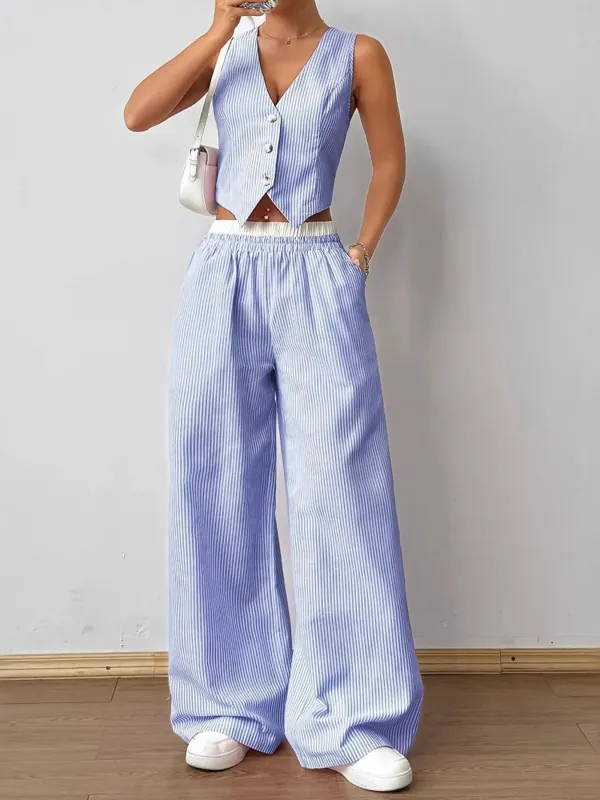 Striped Vest Top and Wide Leg Pants Two-Piece Set sold by Charming Charlie