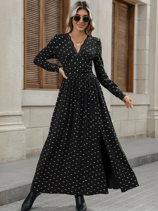 Bow Long Sleeve V-Neck Maxi Dress sold by Charming Charlie