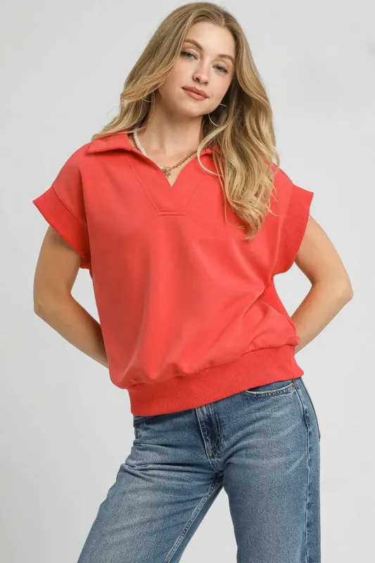 Umgee Luxe Knit Collared Short Sleeve Polo Sweatshirt sold by Charming Charlie