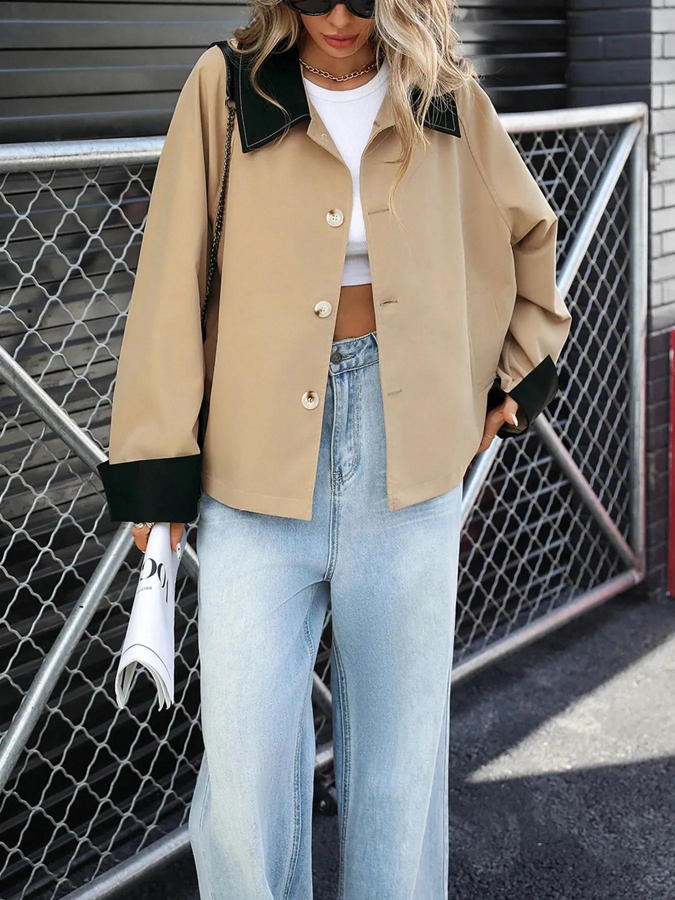 Color Block Button-Up Casual Jacket sold by Charming Charlie product image thumbnail 2