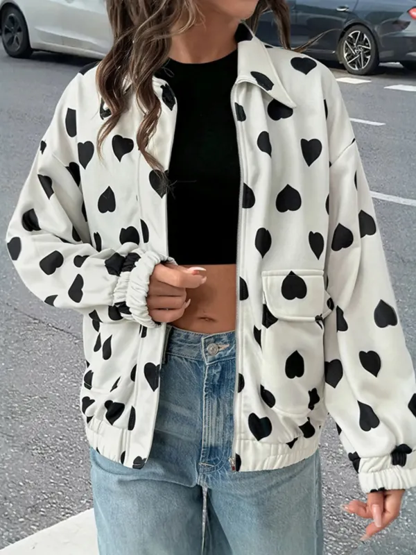 Heart Print Zip Up Jacket sold by Charming Charlie