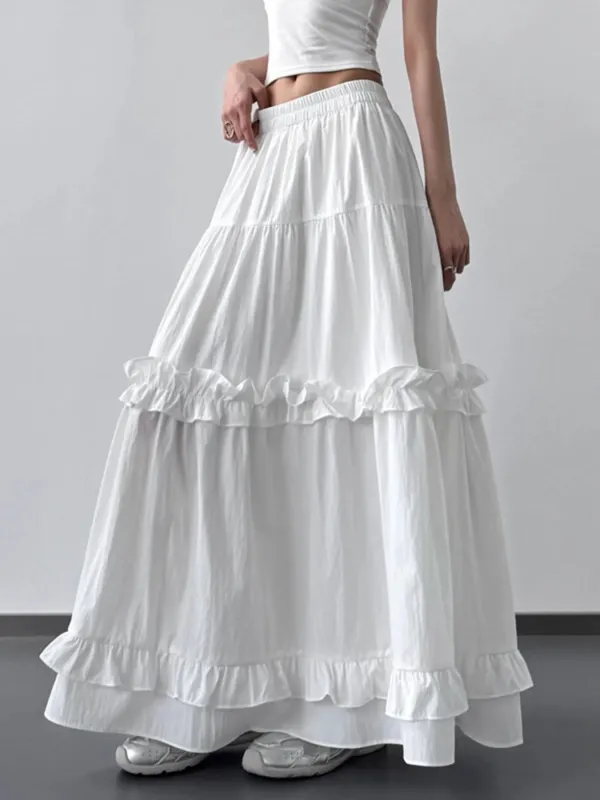 Elastic Waist Ruffle Maxi Skirt sold by Charming Charlie