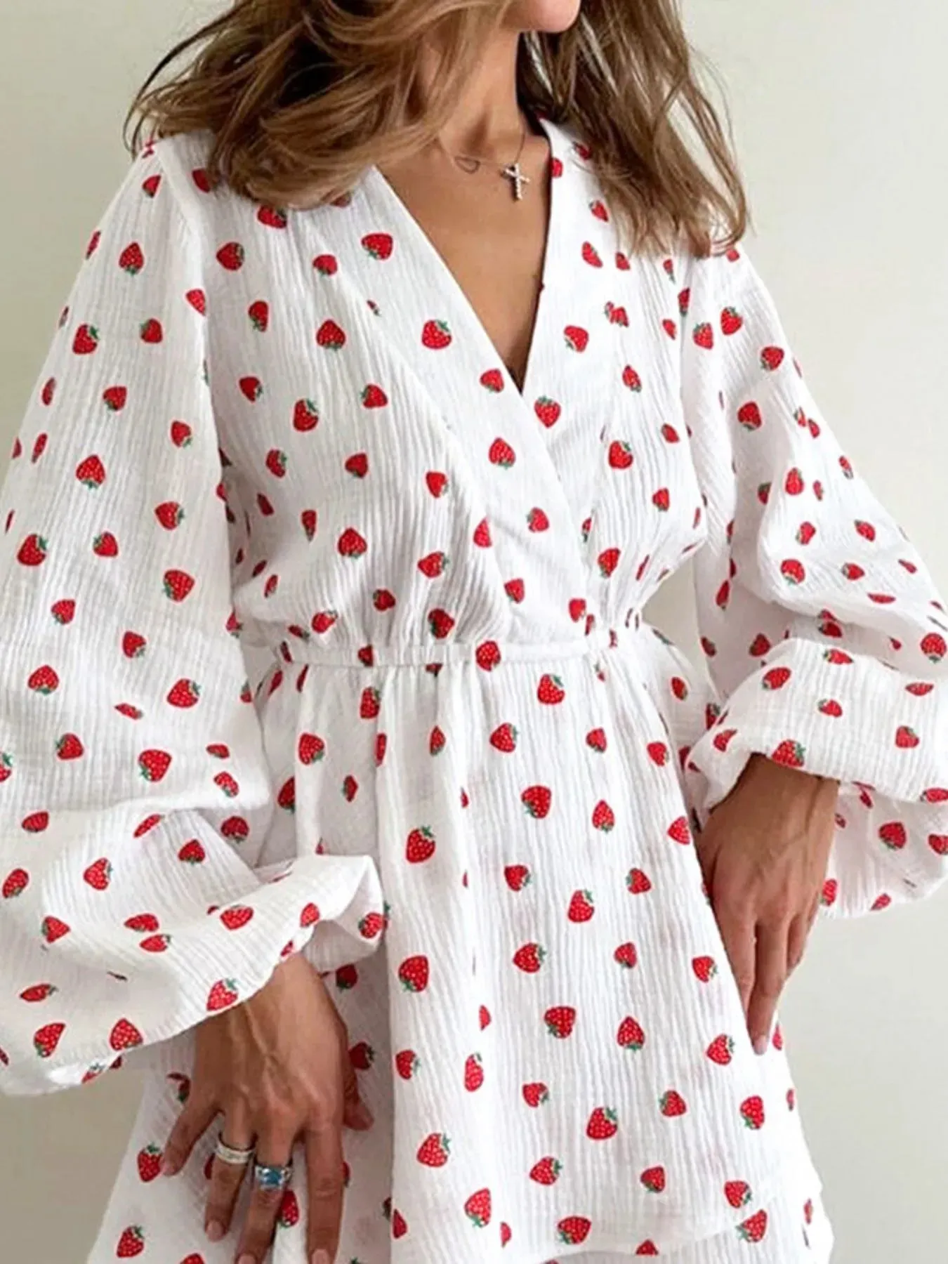 Strawberry Print Long Sleeve Mini Dress sold by Charming Charlie product image thumbnail 3
