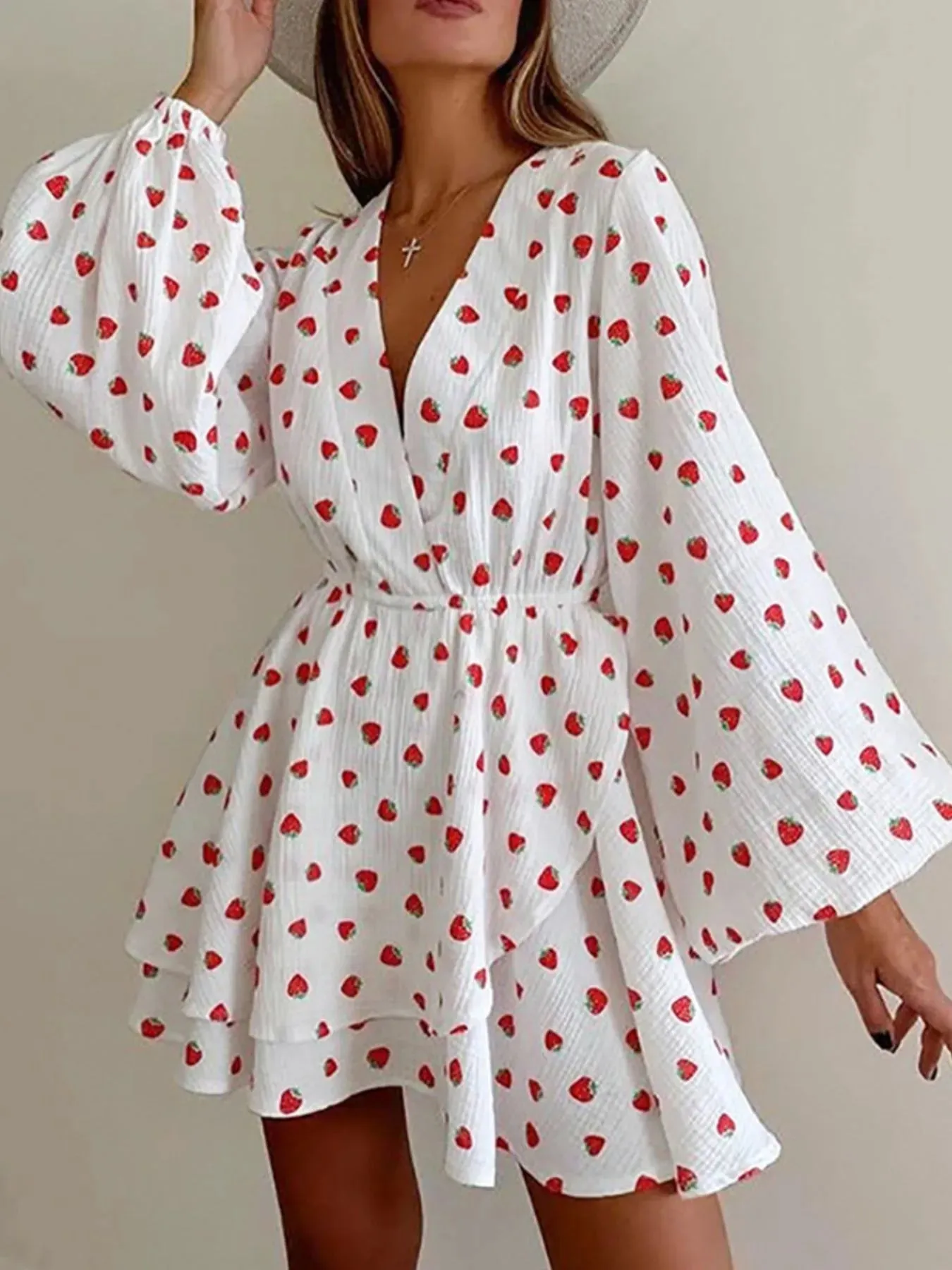 Strawberry Print Long Sleeve Mini Dress sold by Charming Charlie product image thumbnail 2