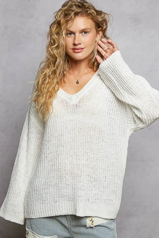 POL Oversized V-Neck Knit Top sold by Charming Charlie