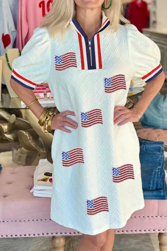 Patriotic American Flag Print Dress with Striped Collar sold by Charming Charlie