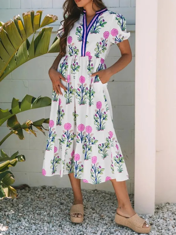 Printed Short Sleeve Midi Dress with Pockets sold by Charming Charlie