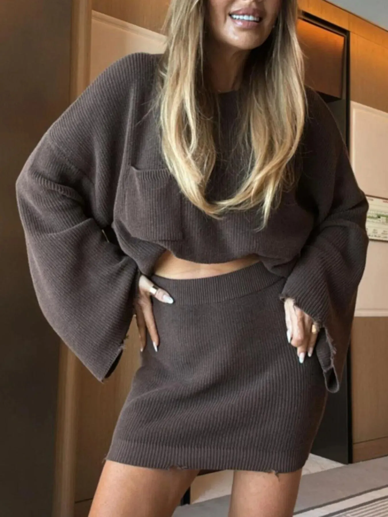 Ribbed Knit Long Sleeve Top and Skirt Sweater Set sold by Charming Charlie product image thumbnail 5