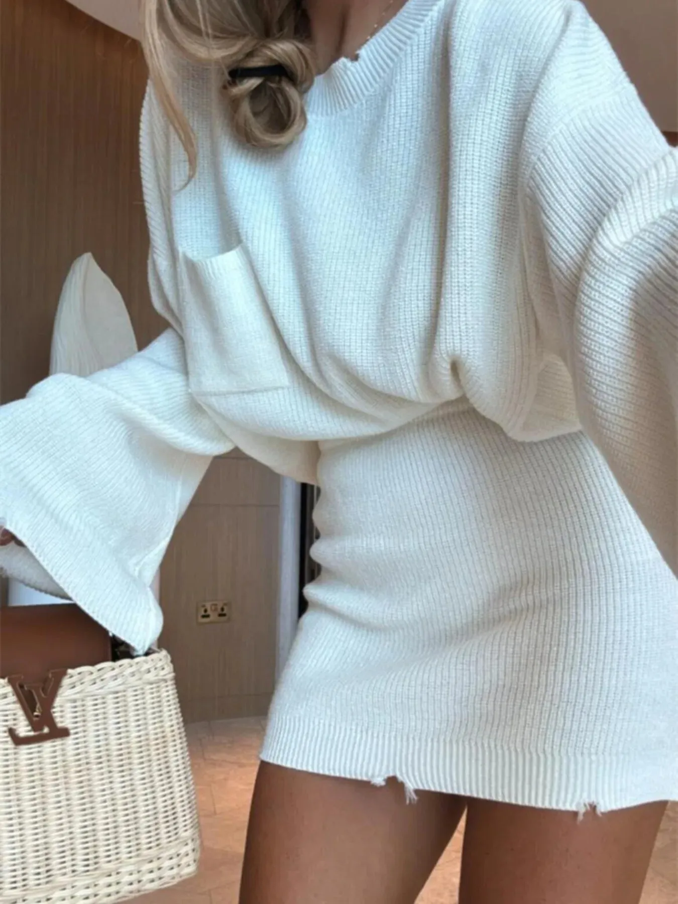 Ribbed Knit Long Sleeve Top and Skirt Sweater Set sold by Charming Charlie product image thumbnail 2