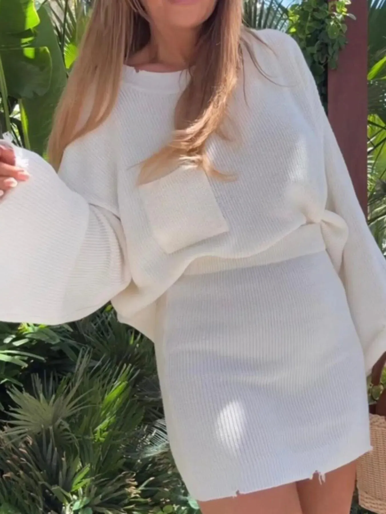 Ribbed Knit Long Sleeve Top and Skirt Sweater Set sold by Charming Charlie