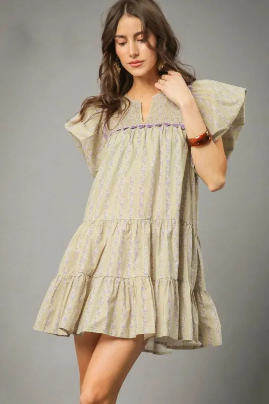 Umgee Floral Ruffled Cap Sleeve Tiered Mini Dress sold by Charming Charlie